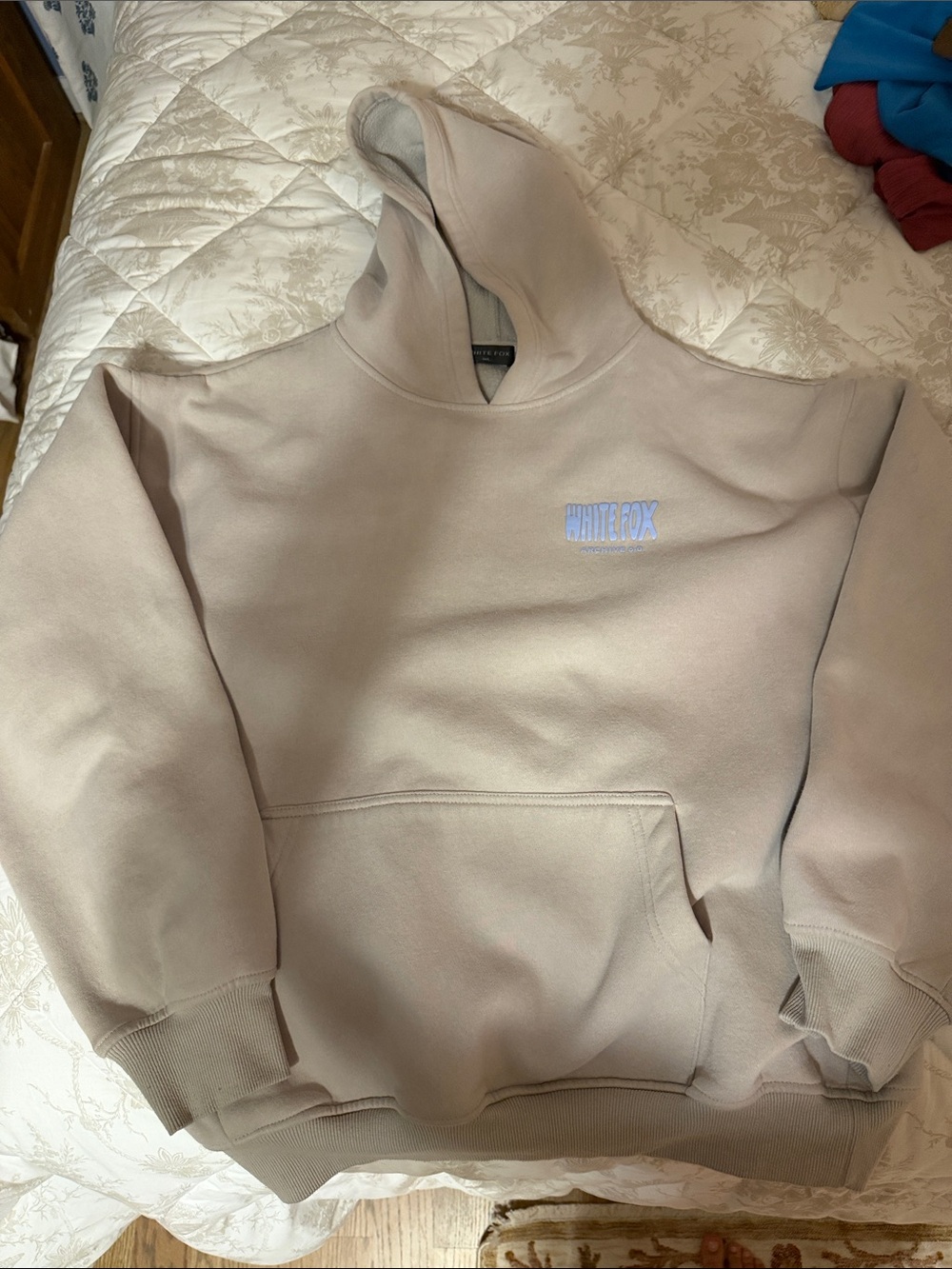 White fox blue and tan hoodie